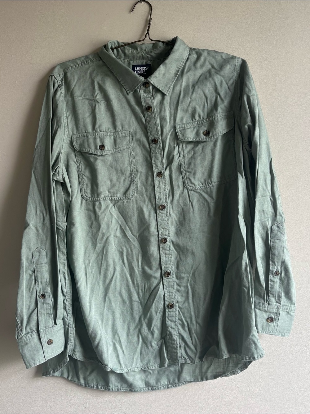 Lands' End Men's Light Sage Button-Front Shirt Jacket